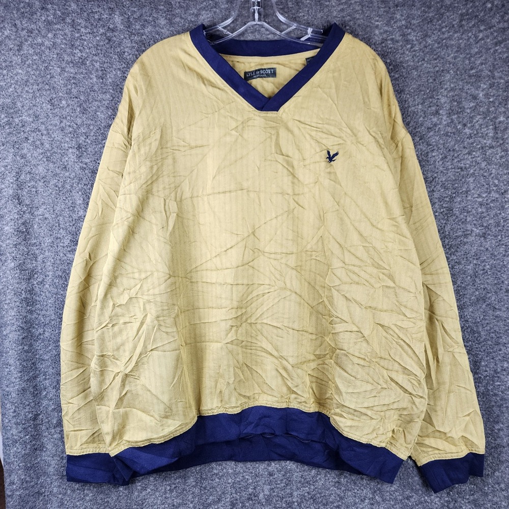 Lyle & Scott Pullover Womens XL V-Neck Herringbone Yellow Navy EUC